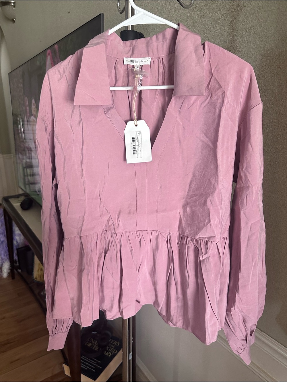 Free the Roses Dusty Pink Collared Peplum Blouse